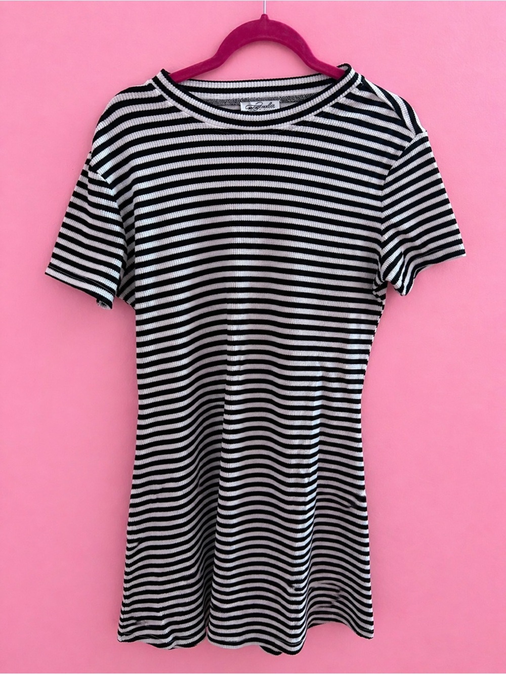 Striped Black & White Mini Dress - Classic Crewneck